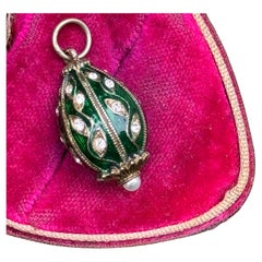 Gold Gilt  Silver Green Enamel Egg Pendant Charm