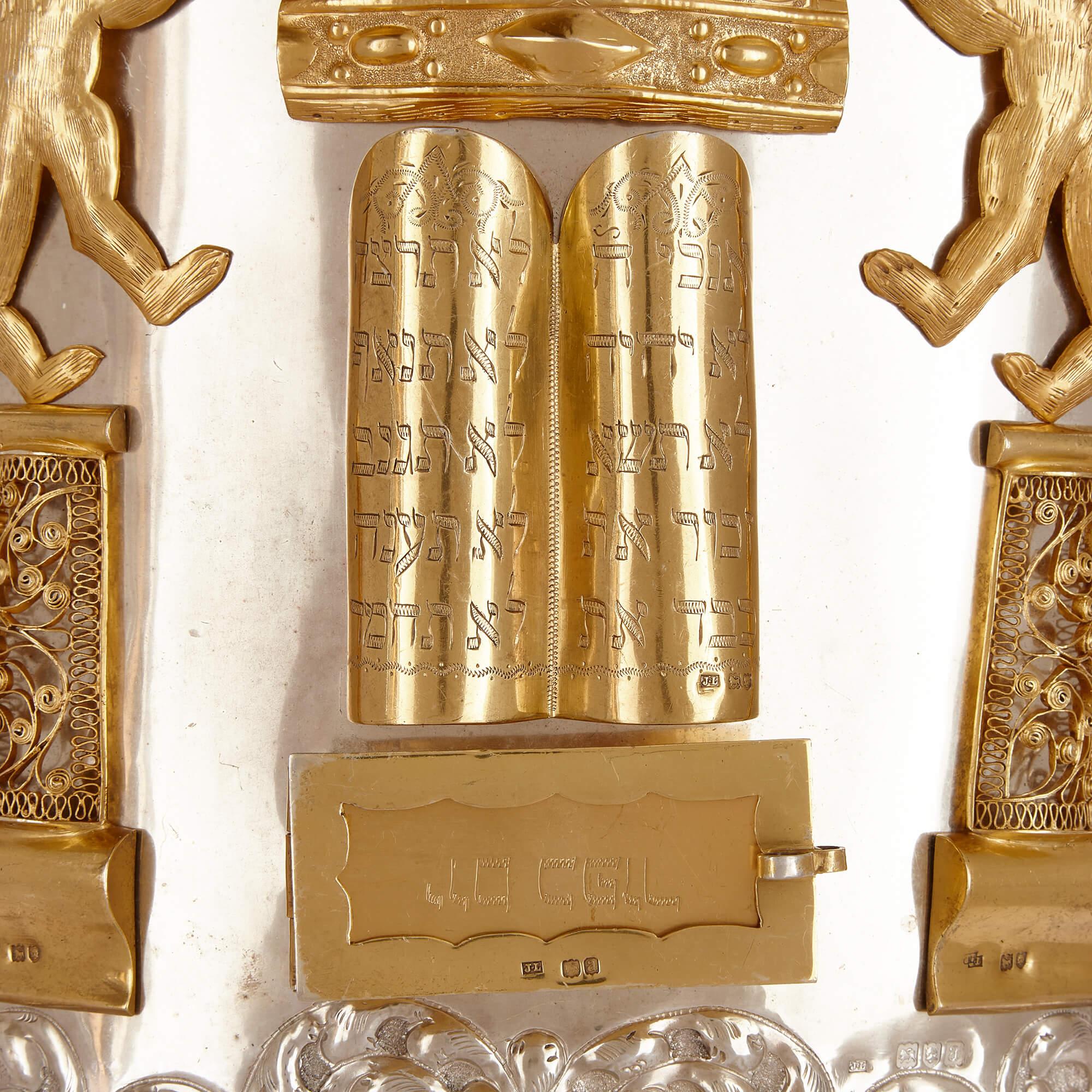 Late Victorian Silver Gilt Judaica Torah Breast Plate by Jacob Langleben, 1896 For Sale