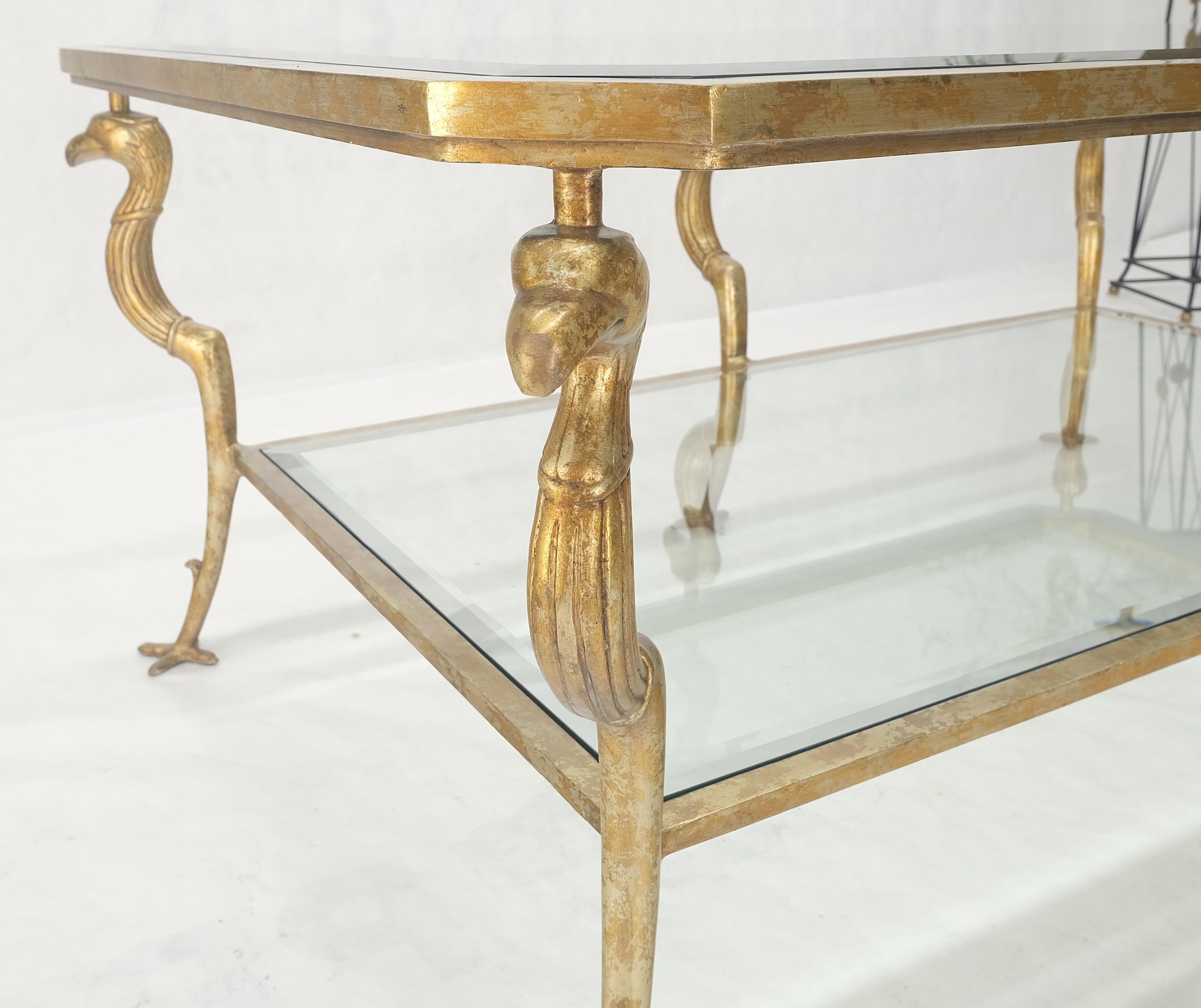 Silver Gilt Metal Glass Top Two Tier Eagle & Claw Motive Rectangle Coffee Table  For Sale 3