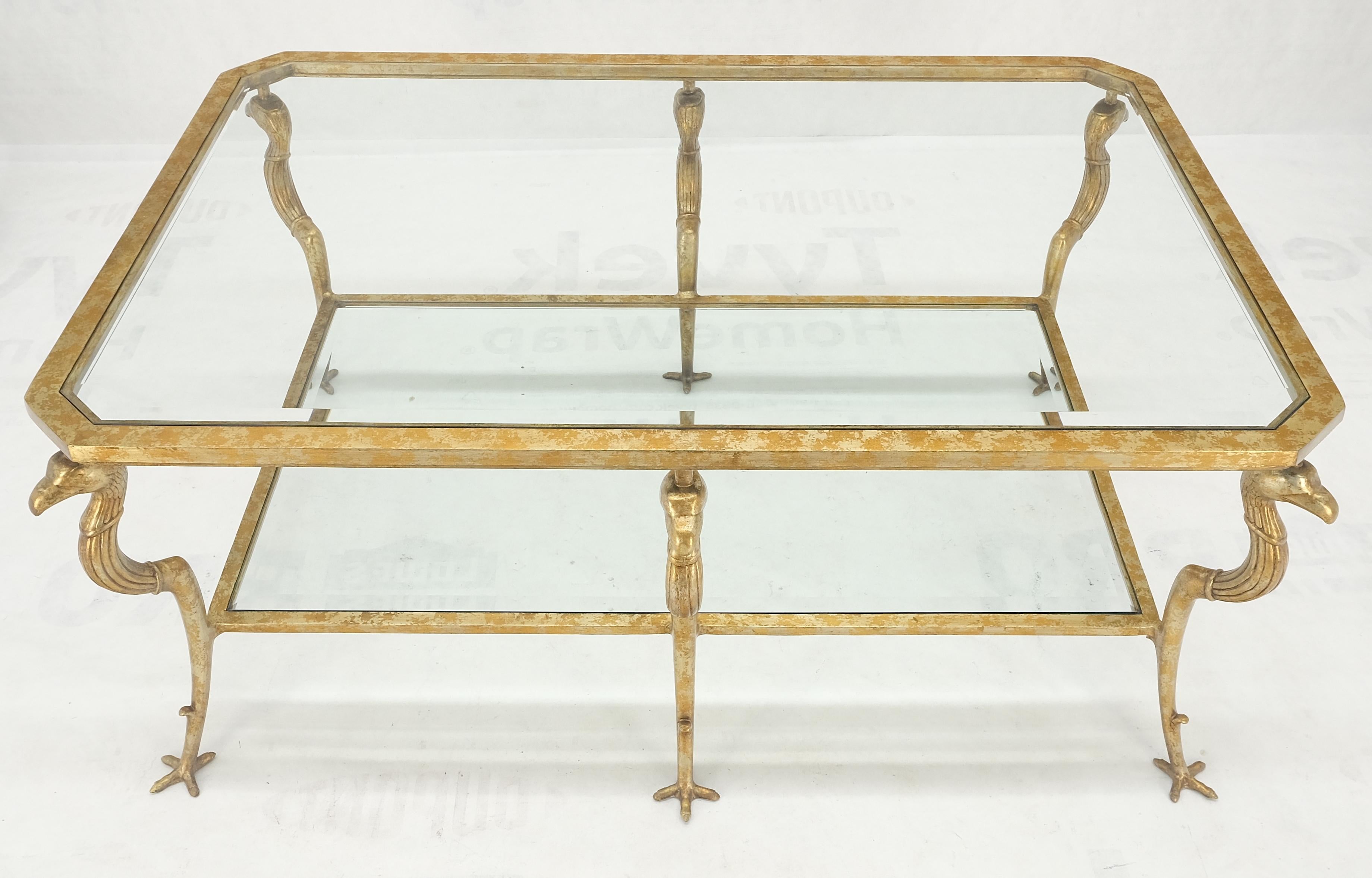 Silver & Gold Gilt Metal Glass Top Two Tier Eagle & Claw Motive Legs Rectangle Coffee Table MINT!
glass: 3/8