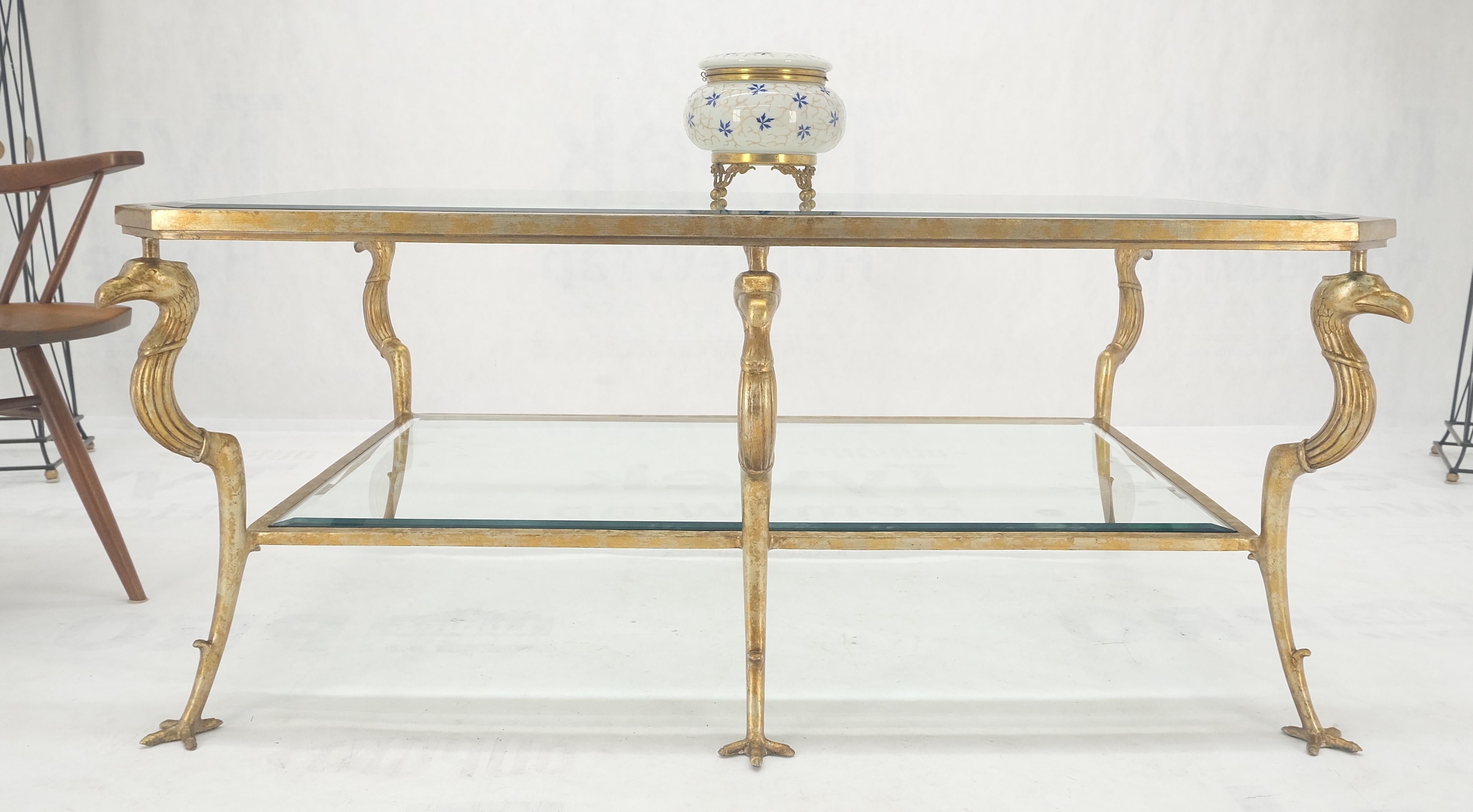 Unknown Silver Gilt Metal Glass Top Two Tier Eagle & Claw Motive Rectangle Coffee Table  For Sale