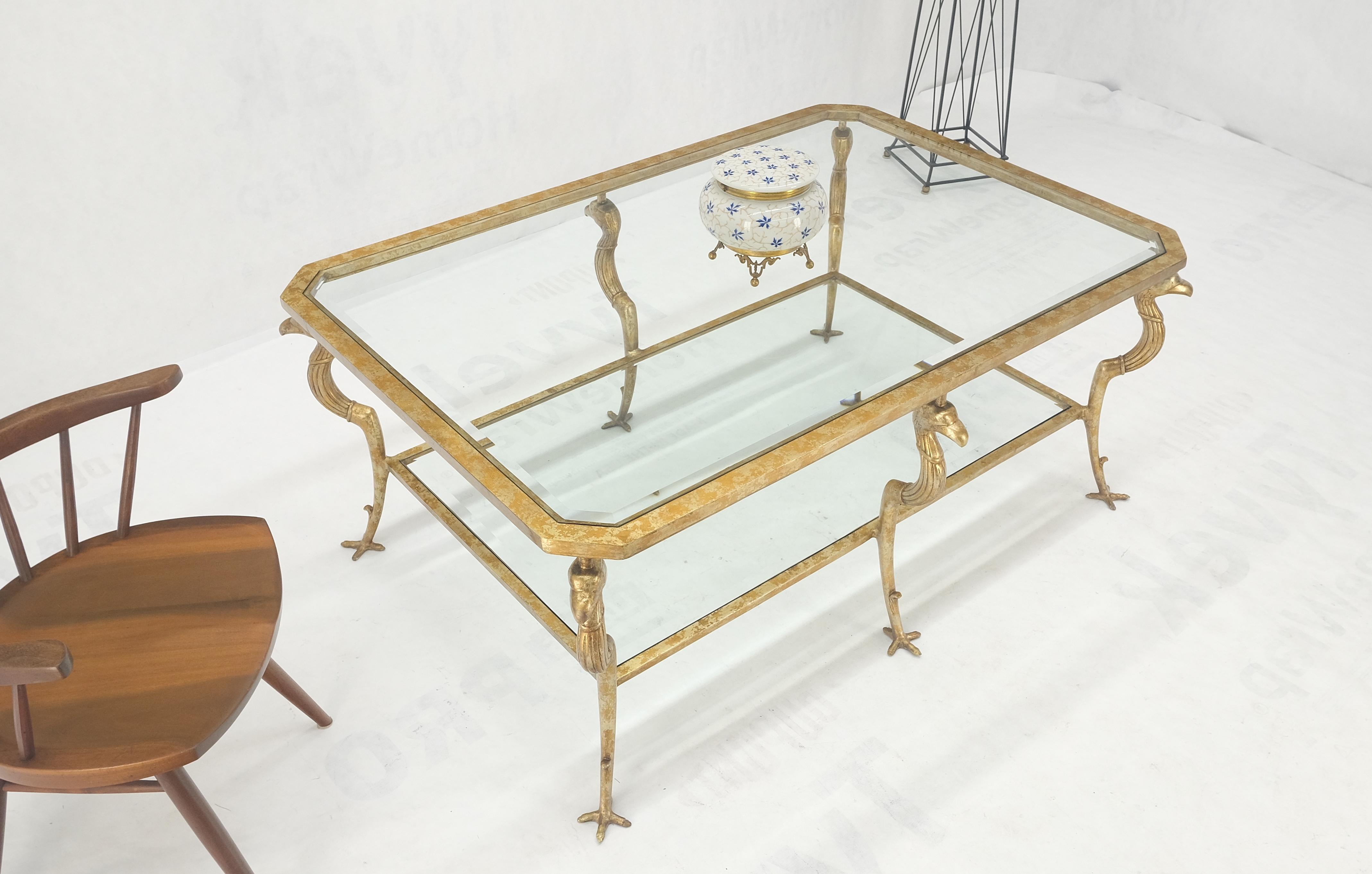 20th Century Silver Gilt Metal Glass Top Two Tier Eagle & Claw Motive Rectangle Coffee Table  For Sale