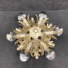 Silver Gilt Metal Leafs Tole Hollywood Regency Flush Mount by Koegl Germany