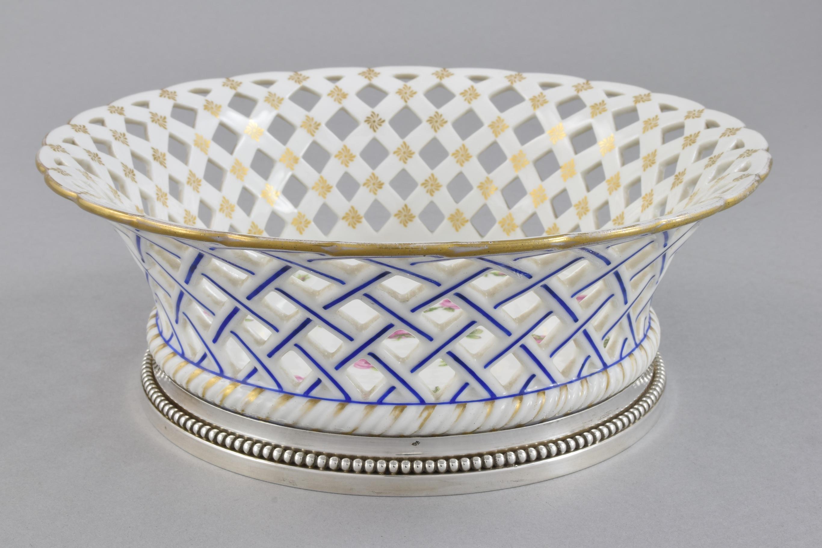 French Silver gilt mounted porcelain baskets  For Sale