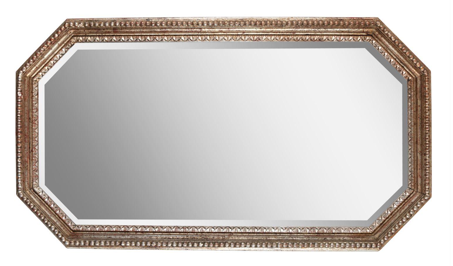 Silver gilt octagonal beaded mirror with beveled edge.