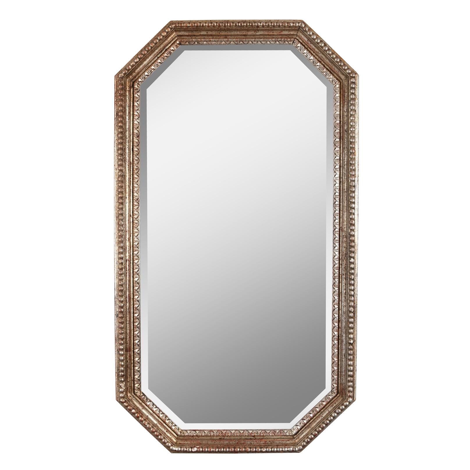 Neoclassical Silver Gilt Octagonal Beaded Mirror