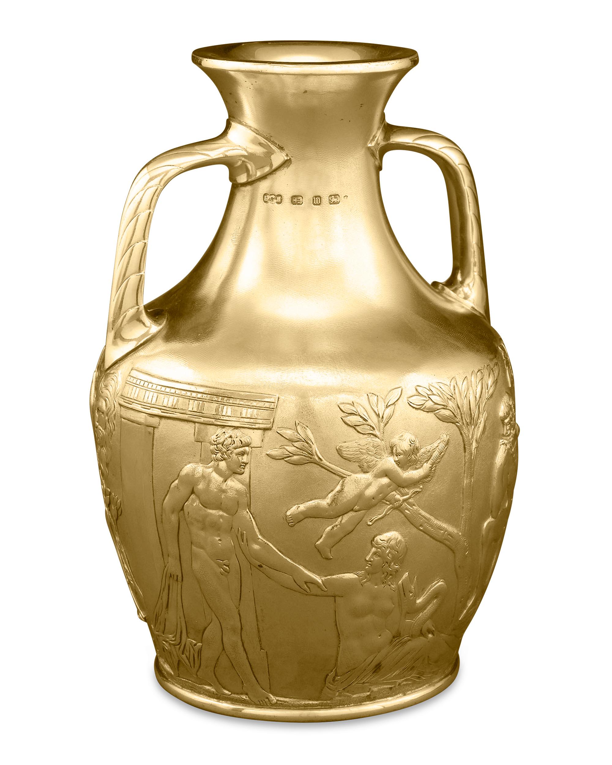 Vergoldete Portlander Vase aus Silber von Elkington & Co. (Neoklassisch) im Angebot