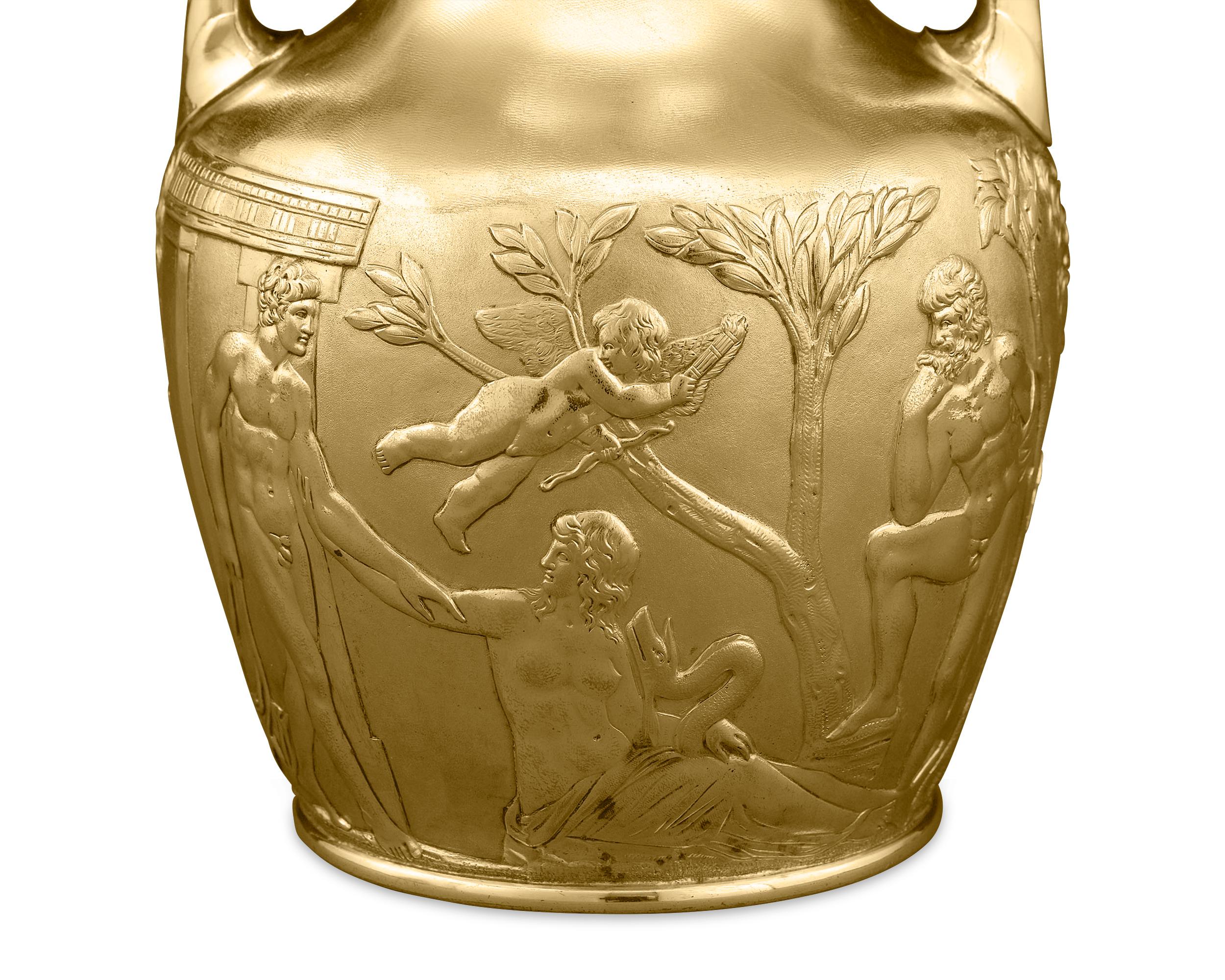 Neoclassical Silver Gilt Portland Vase by Elkington & Co. For Sale