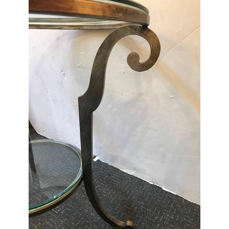 Silver Gilt Steel and Glass Round Side Table In Excellent Condition In Hopewell, NJ