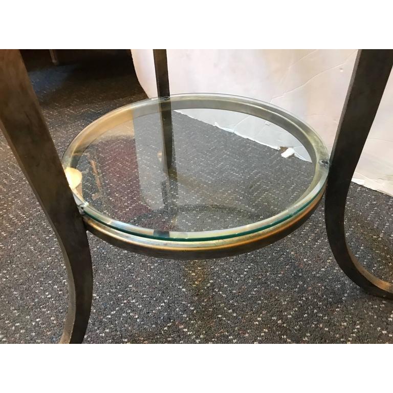 Late 20th Century Silver Gilt Steel and Glass Round Side Table