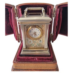 Silver Gilt Sub and enamel Sub miniature Striking Carriage Clock with Alarm
