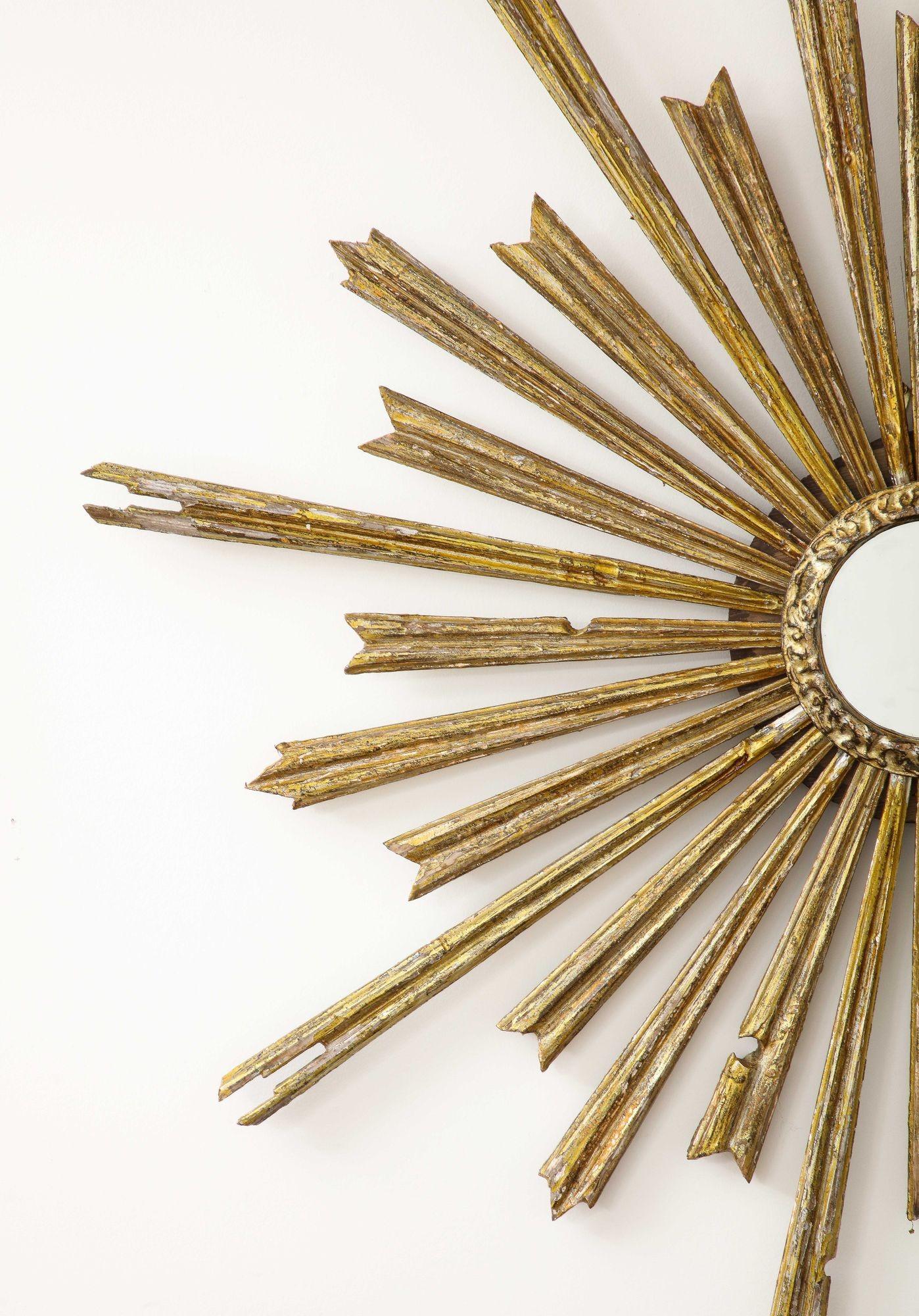 Silver Gilt Sunburst Mirror, 20th Century In Good Condition For Sale In South Salem, NY