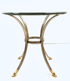 Silver Gilt Table w/ Brass Hoof Feet and Bevelled Glass Top c 1970s