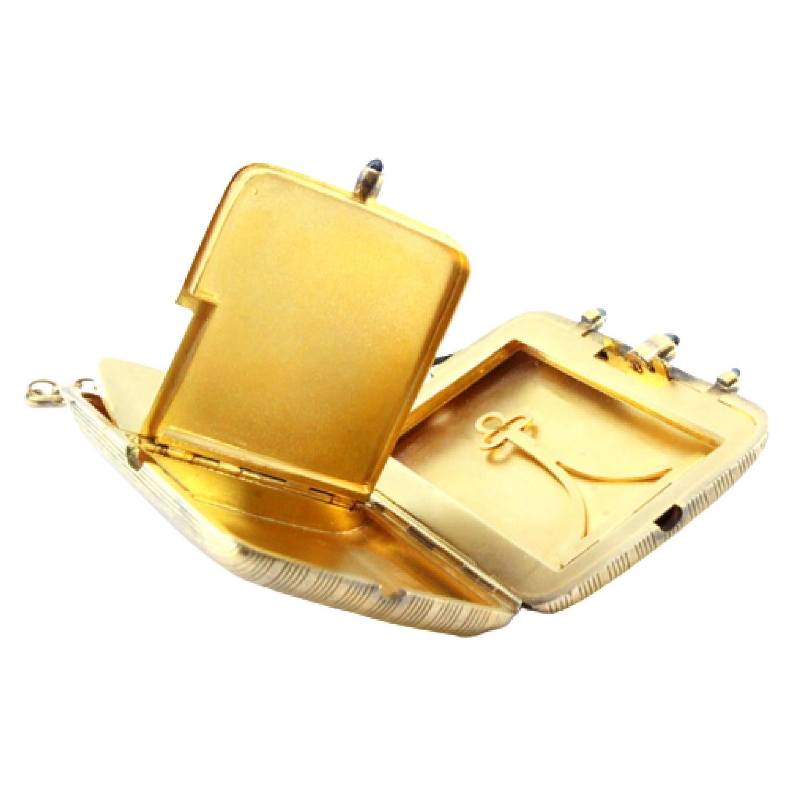 Silver-gilt toiletry box with blue cabochons and two compartments