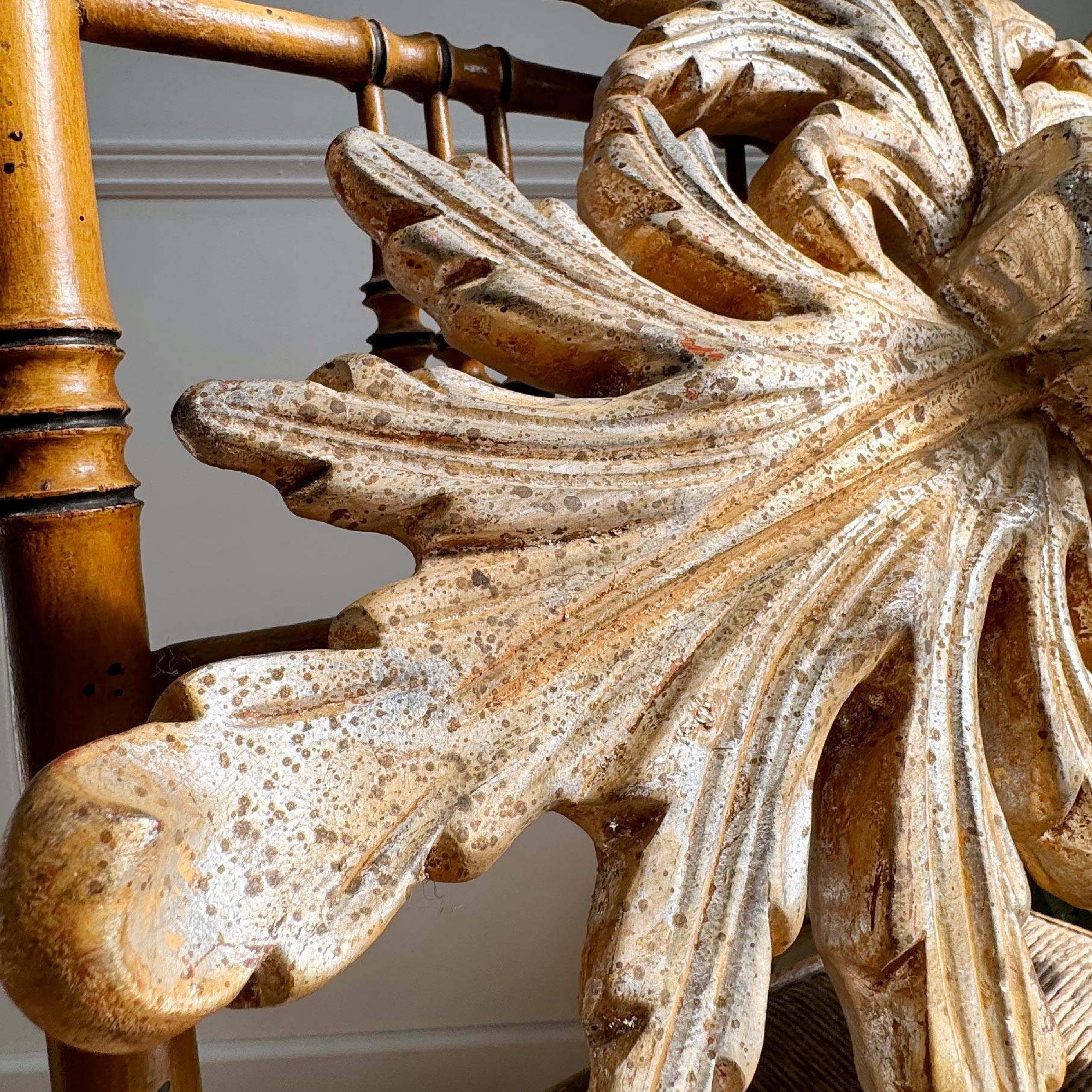 Rococò A. Silver Giltwood Florentine Flush Mount Light in vendita