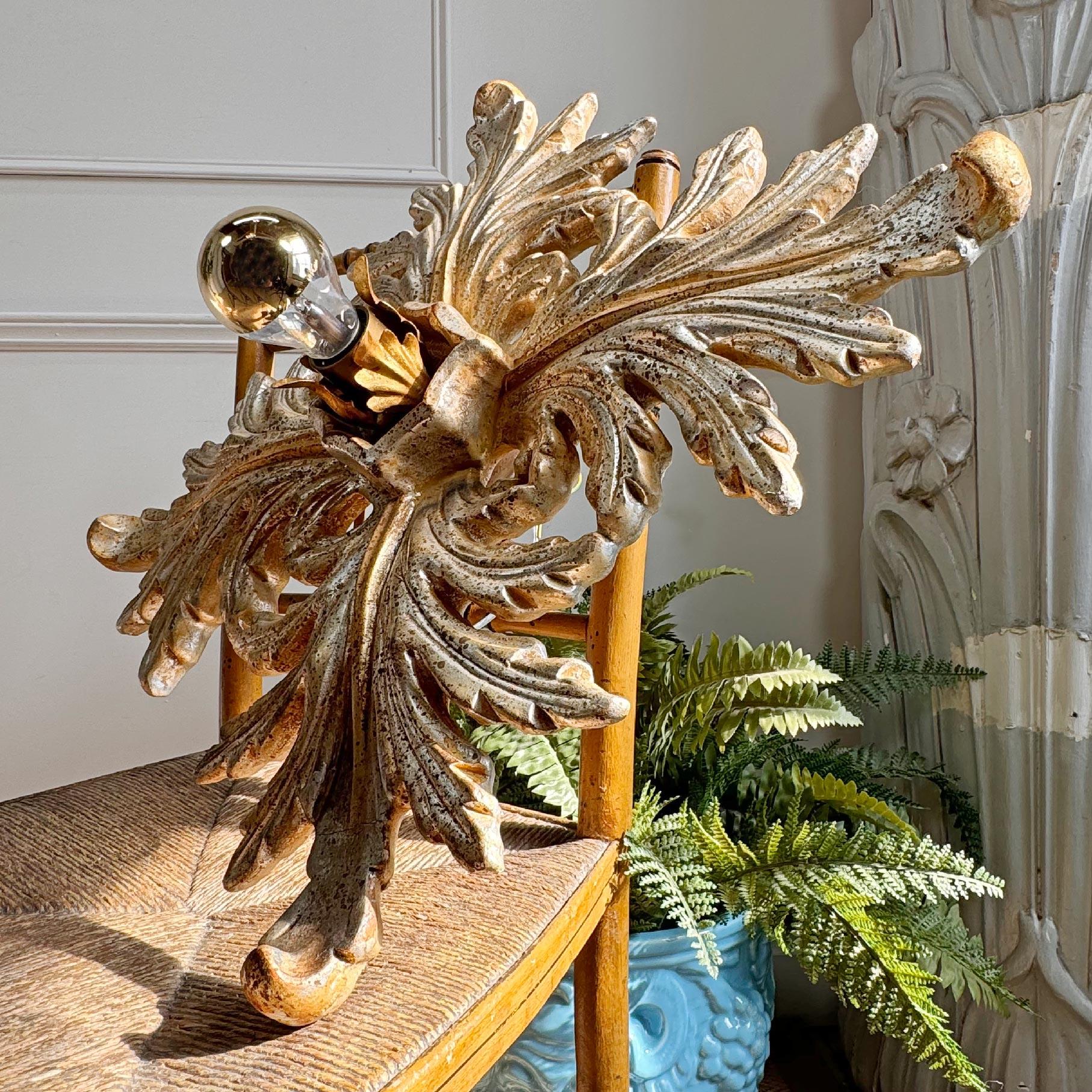 Hand-Painted Silver Giltwood Florentine Flush Mount Light For Sale