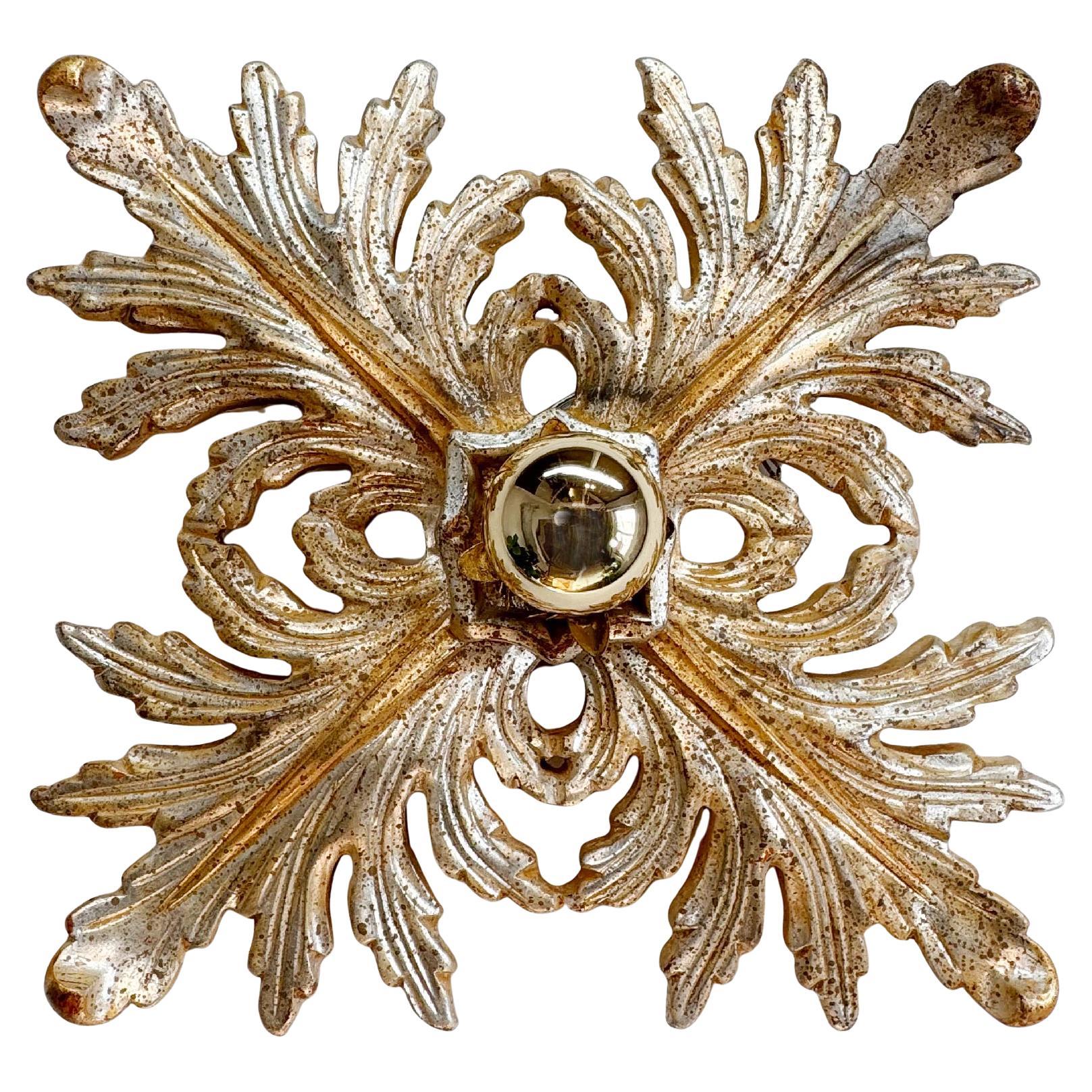 Silver Giltwood Florentine Flush Mount Light For Sale