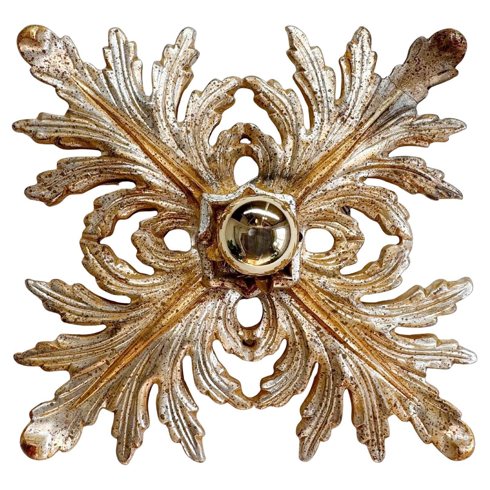 A. Silver Giltwood Florentine Flush Mount Light in vendita