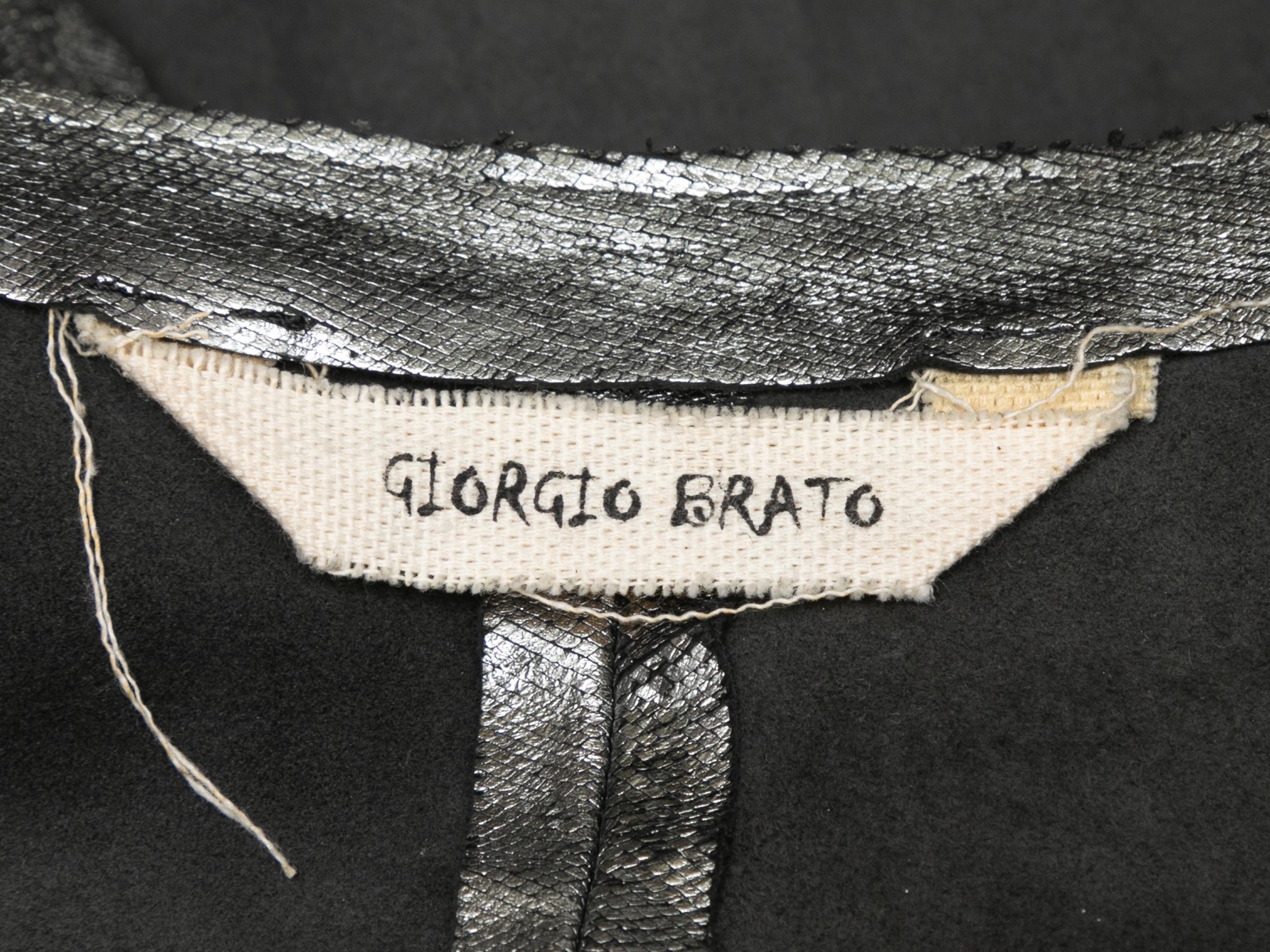 Silver metallic leather mid-length jacket by Giorgio Brato. Dual hip pockets. 42