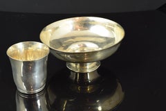 Silver Glass and Tray Set or Rinser Set, Barcelona, 18th Century, with Hallmarks