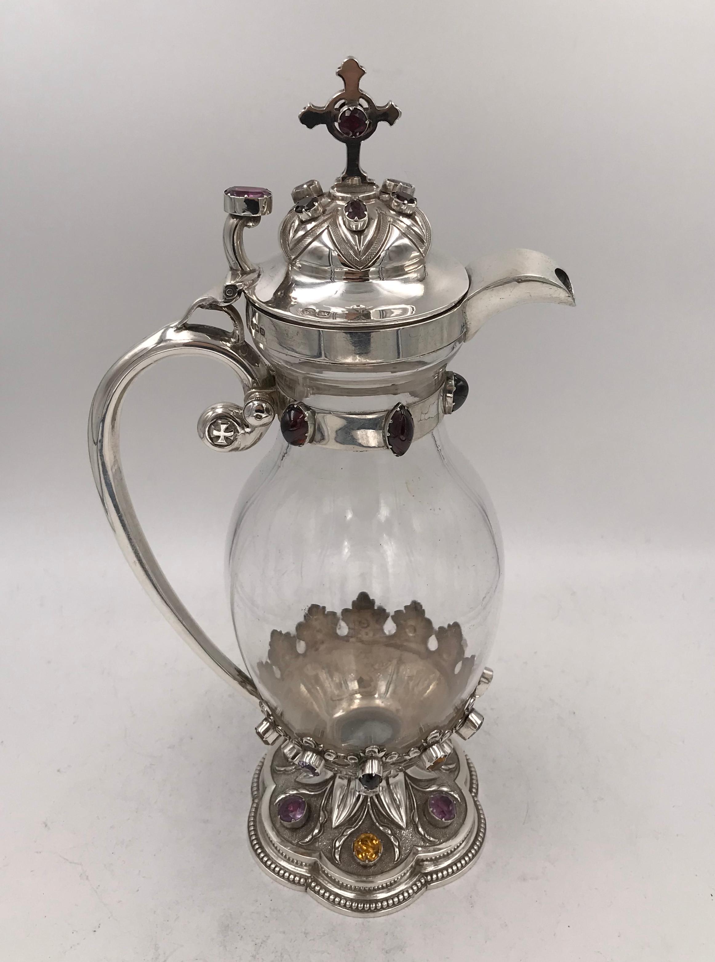 Arts and Crafts Silver and Glass Wine Jug