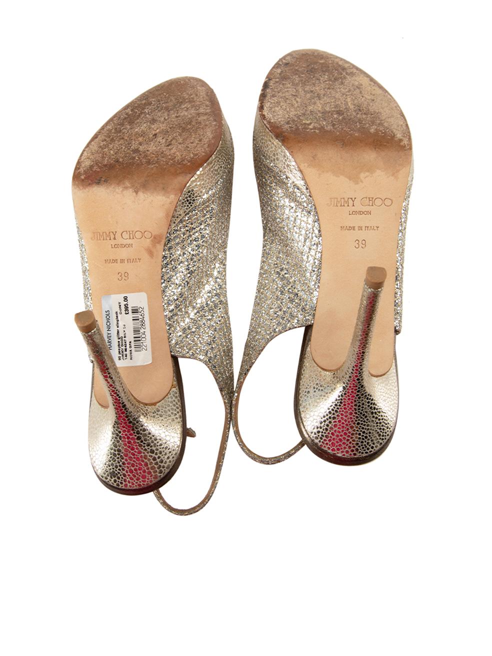 Women's Silver Glitter Slingback Peep-Toe Heels Size IT 39