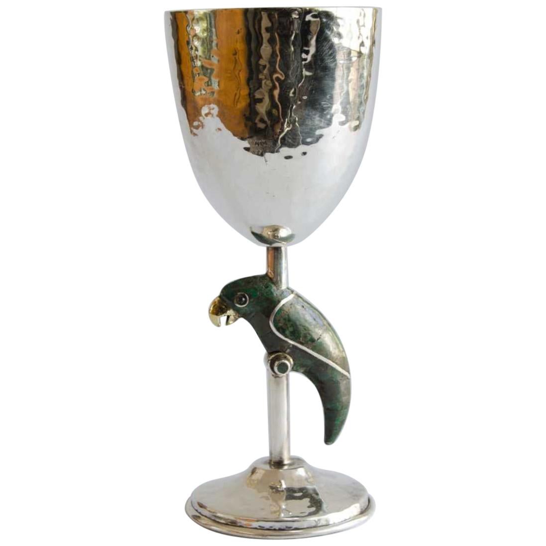 Silver Cup with Malachite Taxco-Los Castillo For Sale
