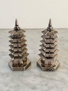 Silver Godinger Chinoiserie Pagoda Salt and Pepper Shakers