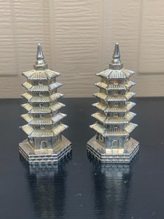 Silver Godinger Chinoiserie Pagoda Salt and Pepper Shakers