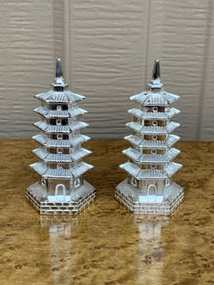 Silver Godinger Chinoiserie Pagoda Salt and Pepper Shakers