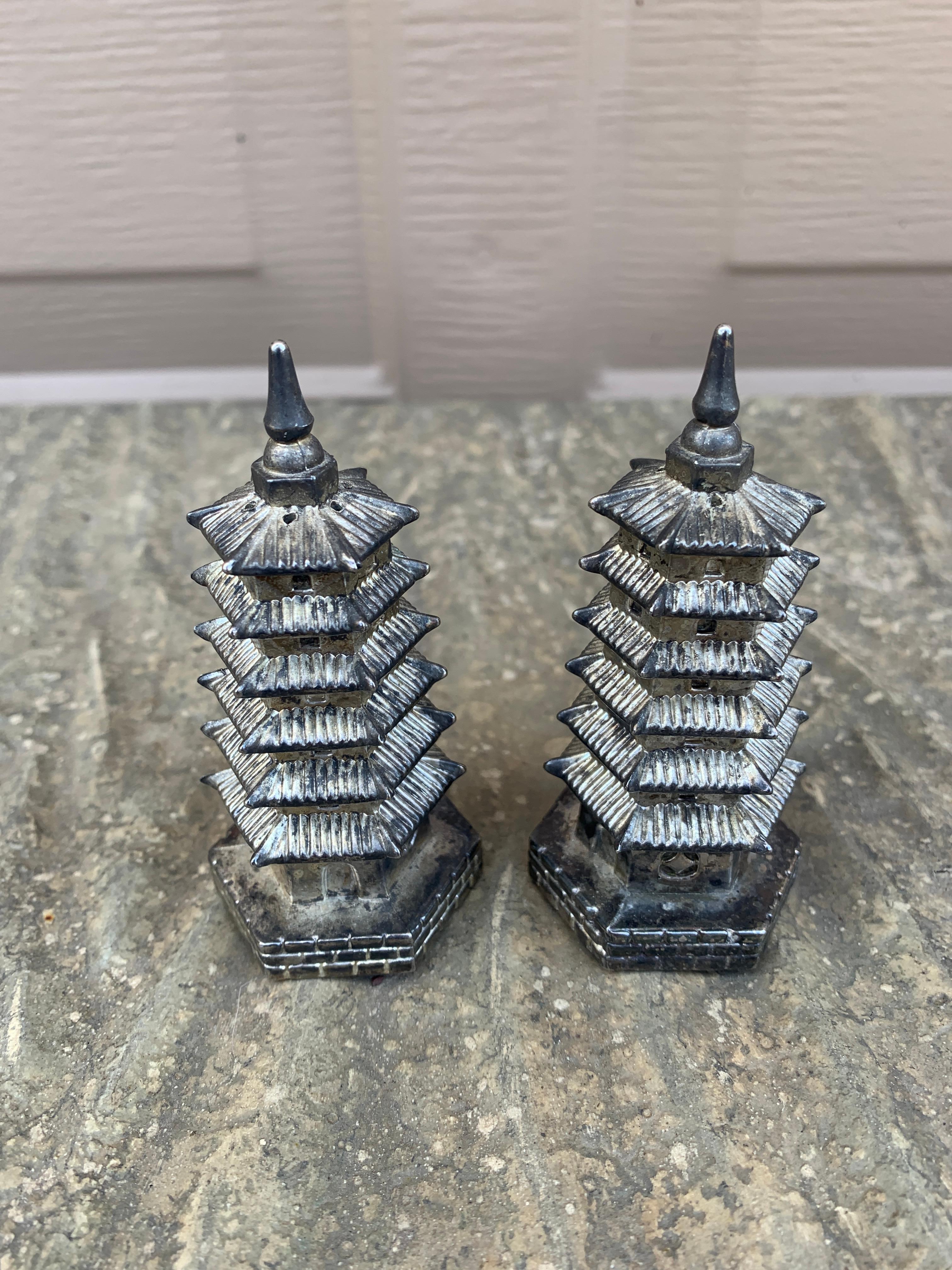 Argento Porta sale e pepe Godinger Chinoiserie Pagoda in argento in vendita