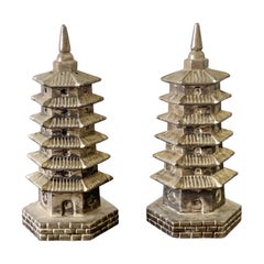 Silver Godinger Chinoiserie Pagoda Salt and Pepper Shakers