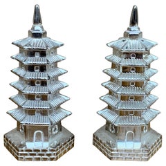 Silver Godinger Chinoiserie Pagoda Salt and Pepper Shakers