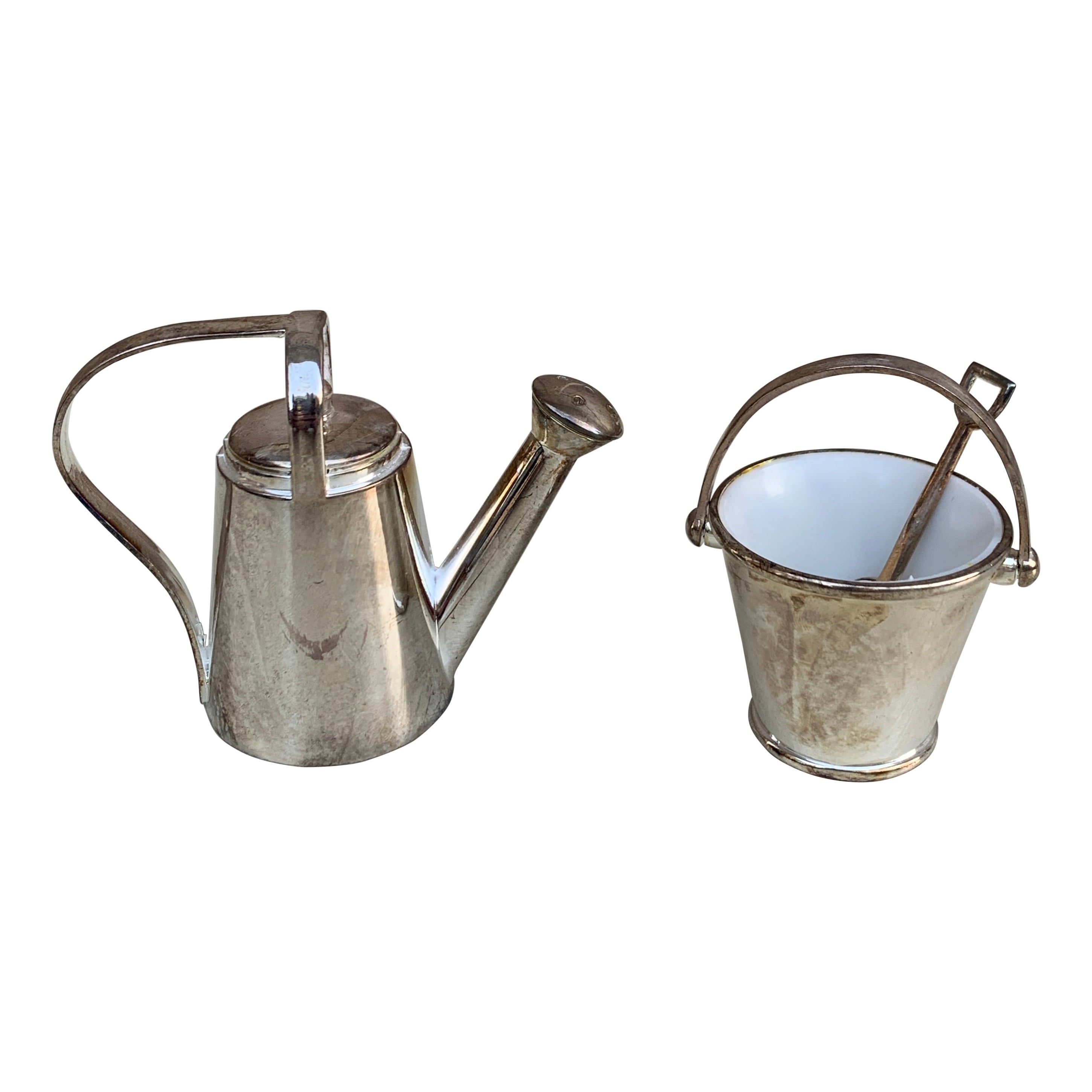 Silver Godinger Country Garden Pail and Watering Can Salt and Pepper Shakers For Sale