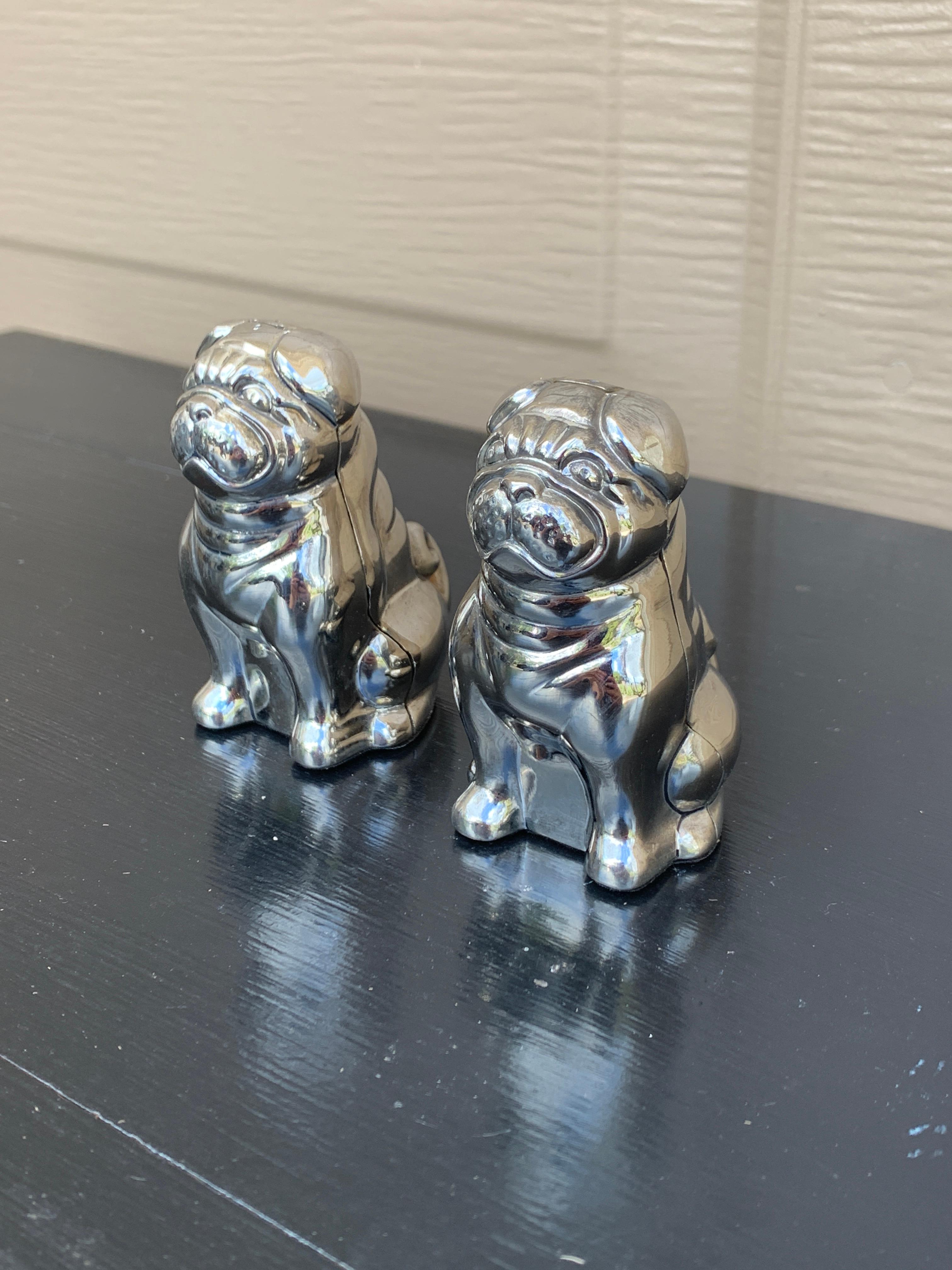 Moderne Shakers à sel et poivre en argent Godinger Pug Dog en vente