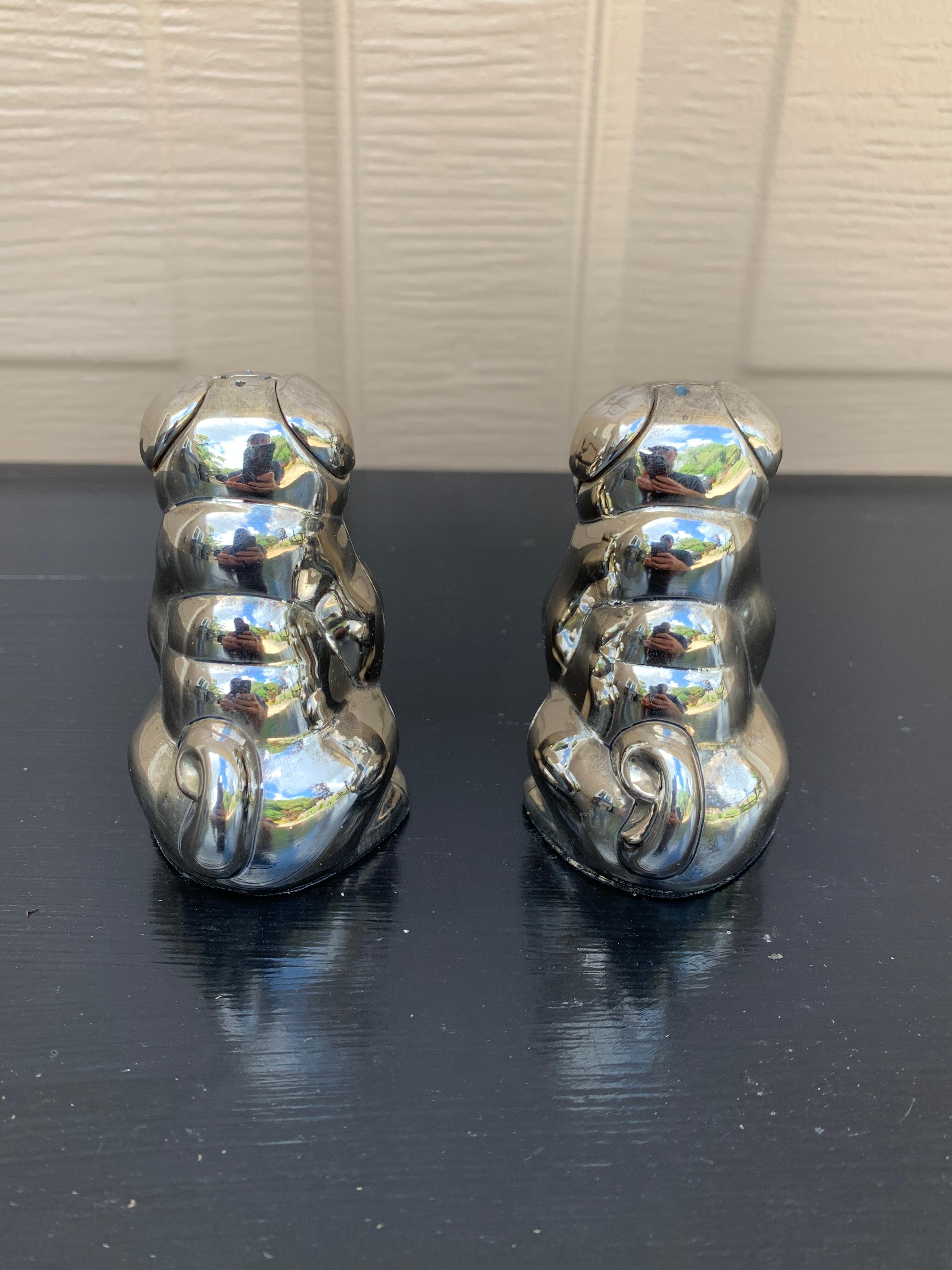 Shakers à sel et poivre en argent Godinger Pug Dog en vente 1