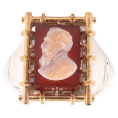 Antique Silver Gold and Agate Cameo Men's Ring