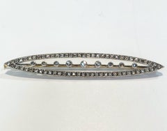 Antique Late 19th Century Silver Gold Diamond Bar Brooch, Italy