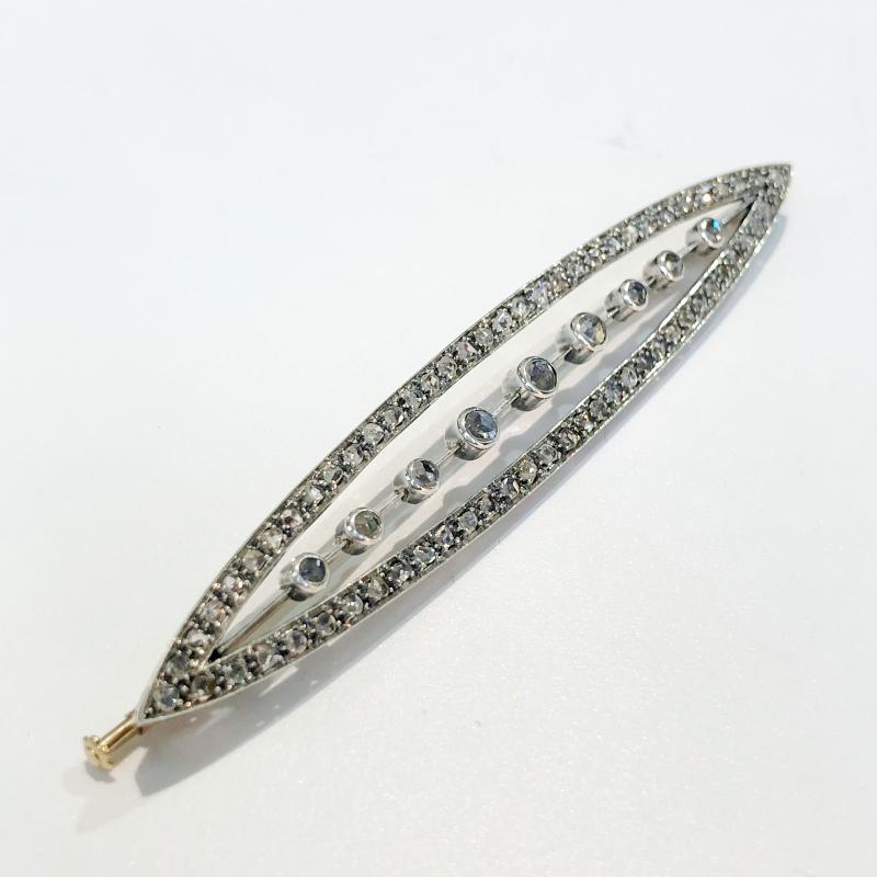 Brilliant Cut Silver, Gold and Diamonds Brooch For Sale