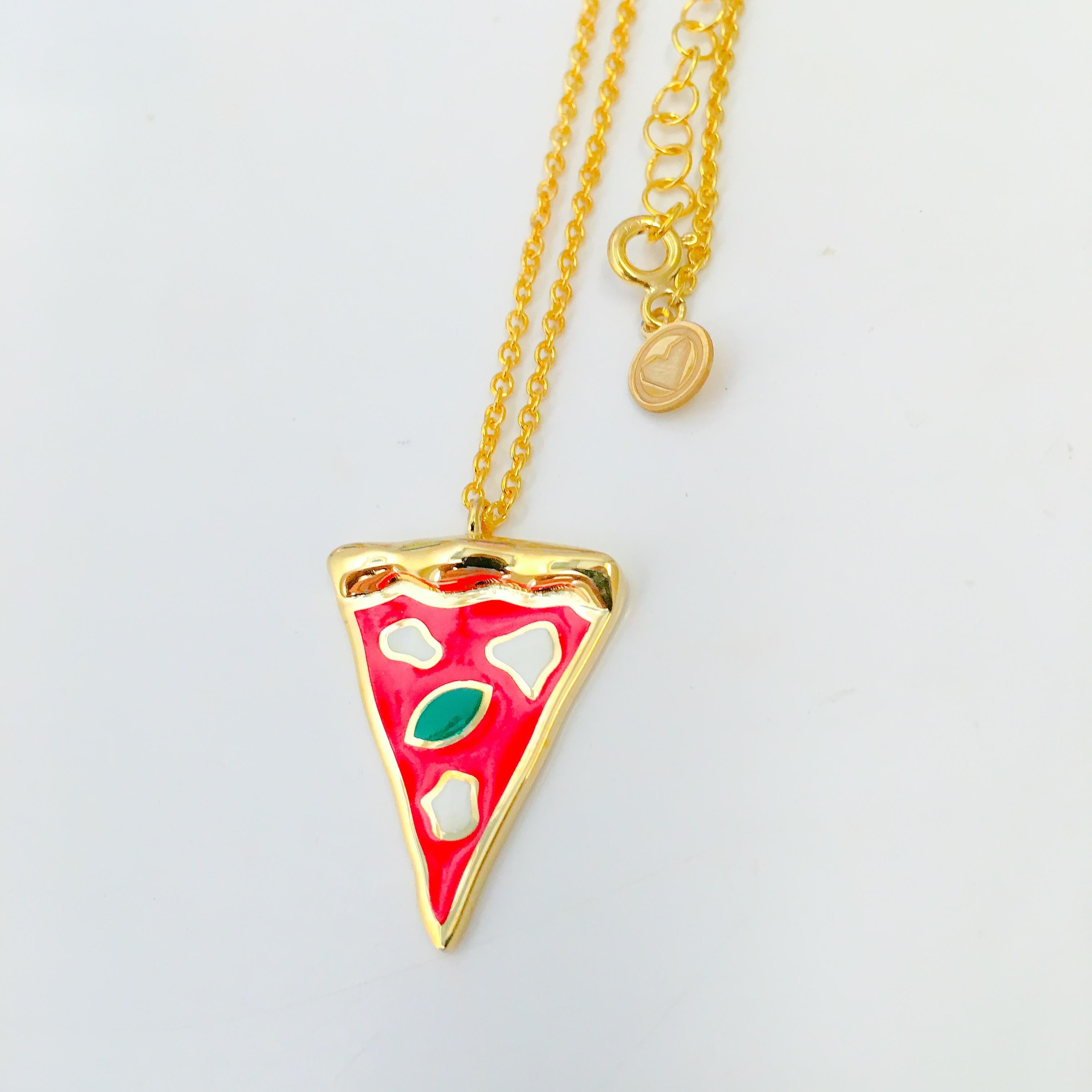 Silver gold bathed Pizza handmade necklace In New Condition In Capri, IT
