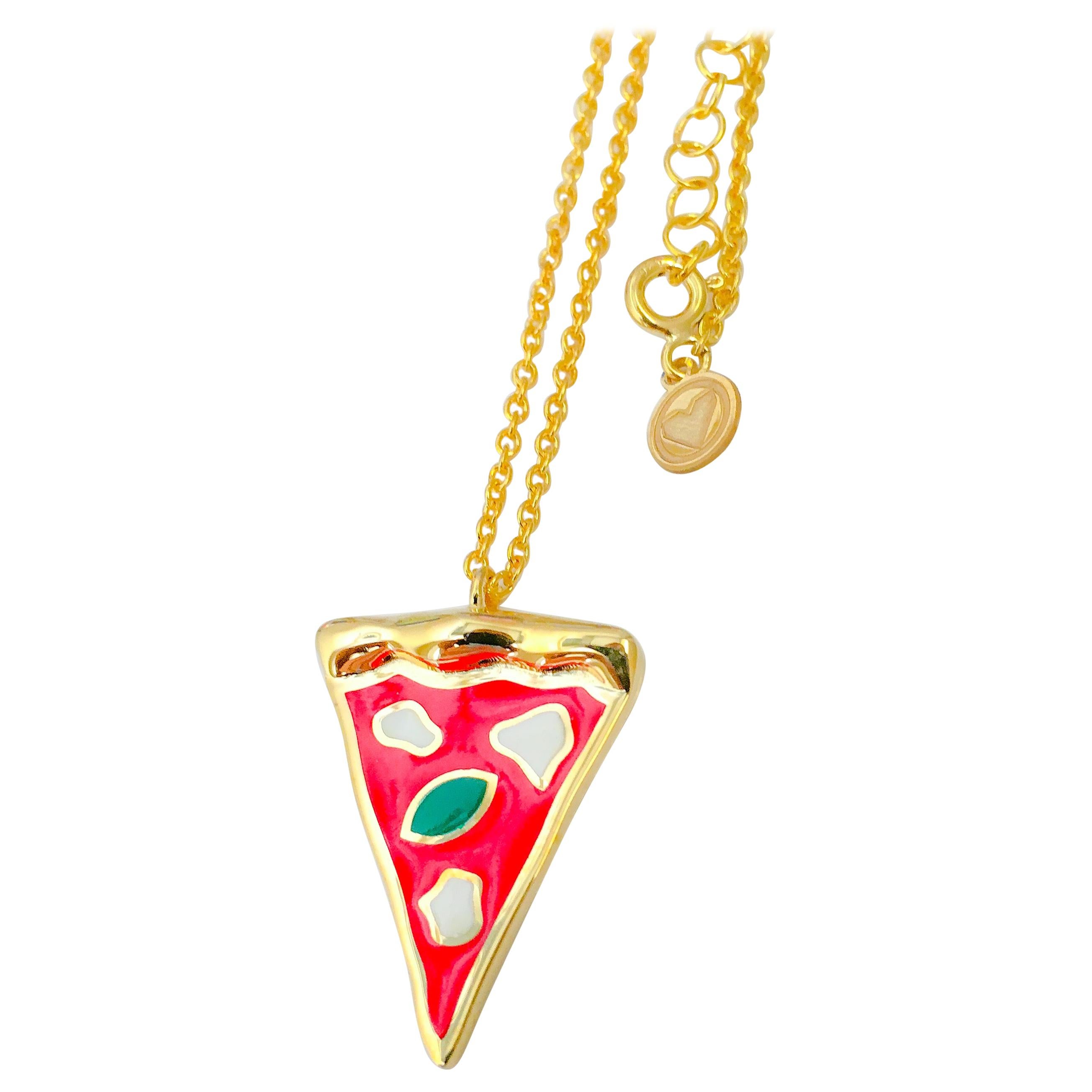 Silver gold bathed Pizza handmade necklace