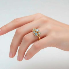Silver, gold blossom blue flower ring