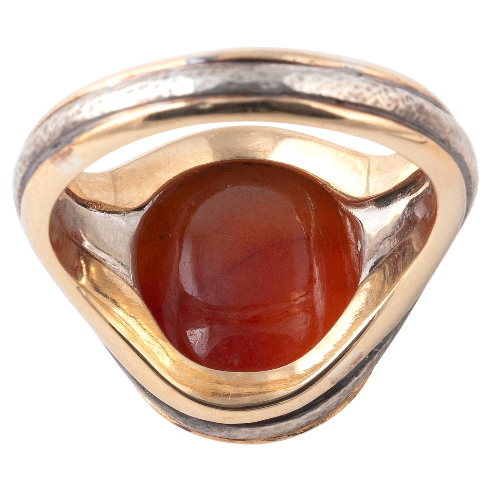 Neoclassico Silver & Gold Carnelian Finger Ring Depicting Julius Caesar 18th Century in vendita