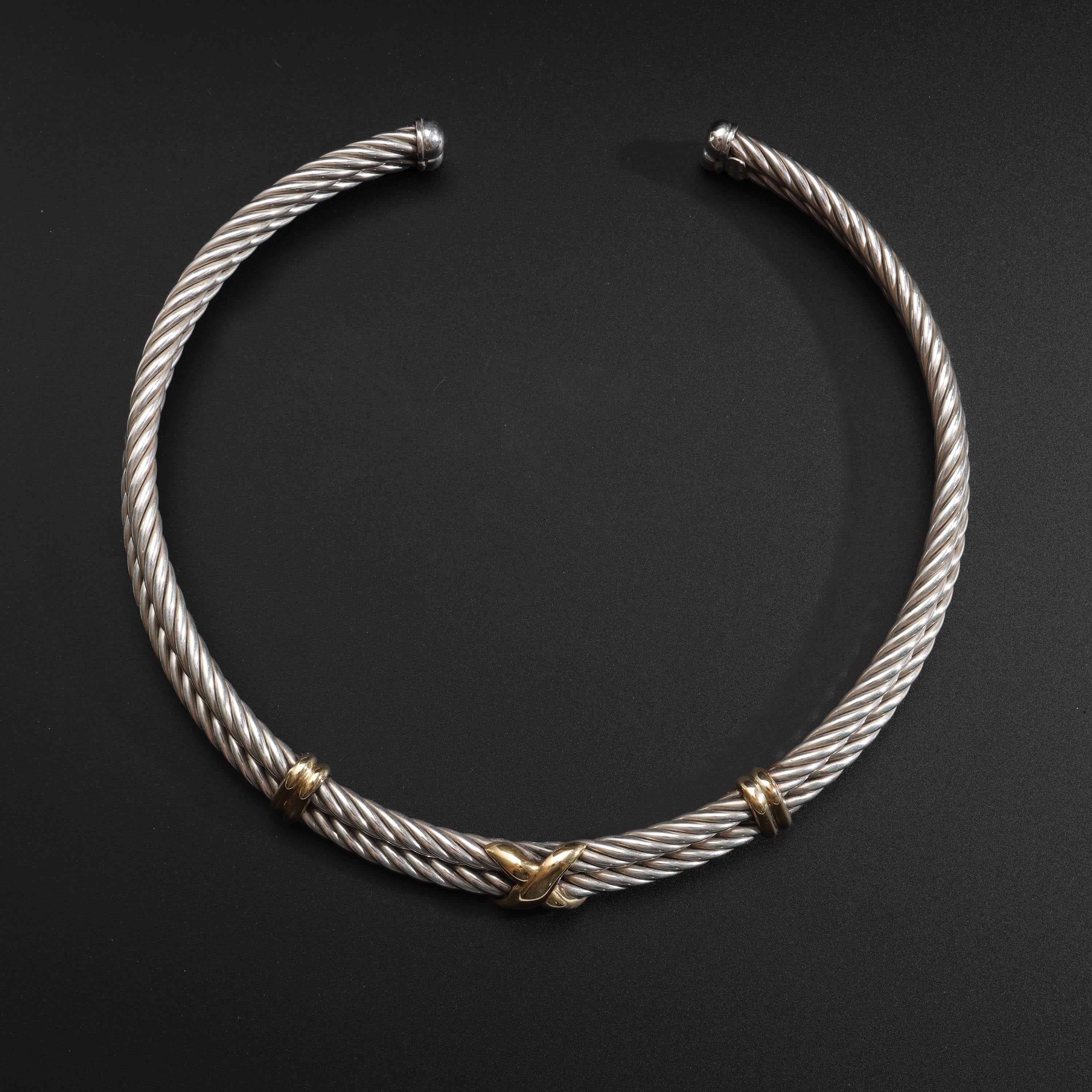 Artisan Silver & Gold Choker Necklace Vintage, Italian For Sale