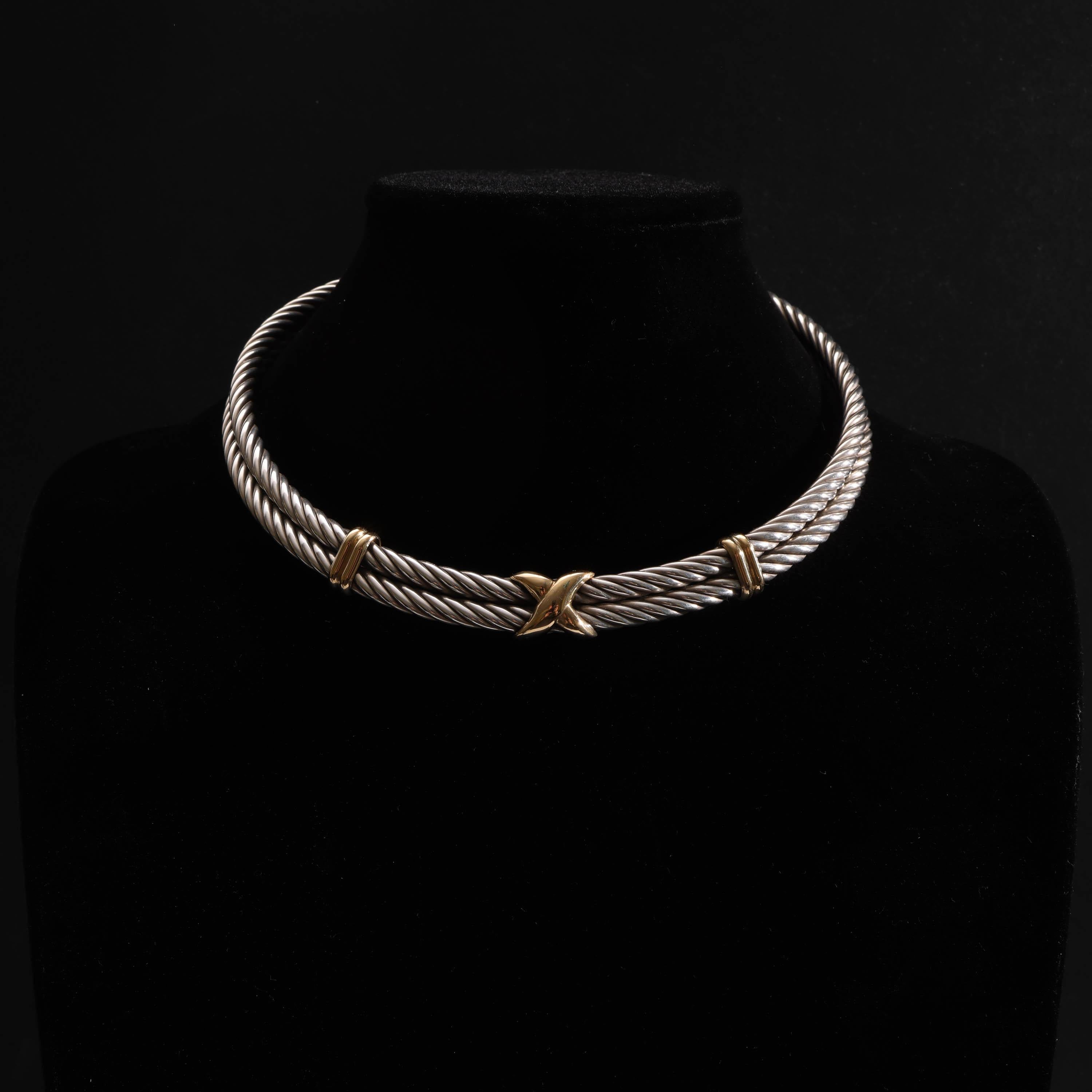 Silver & Gold Choker Necklace Vintage, Italian For Sale 2