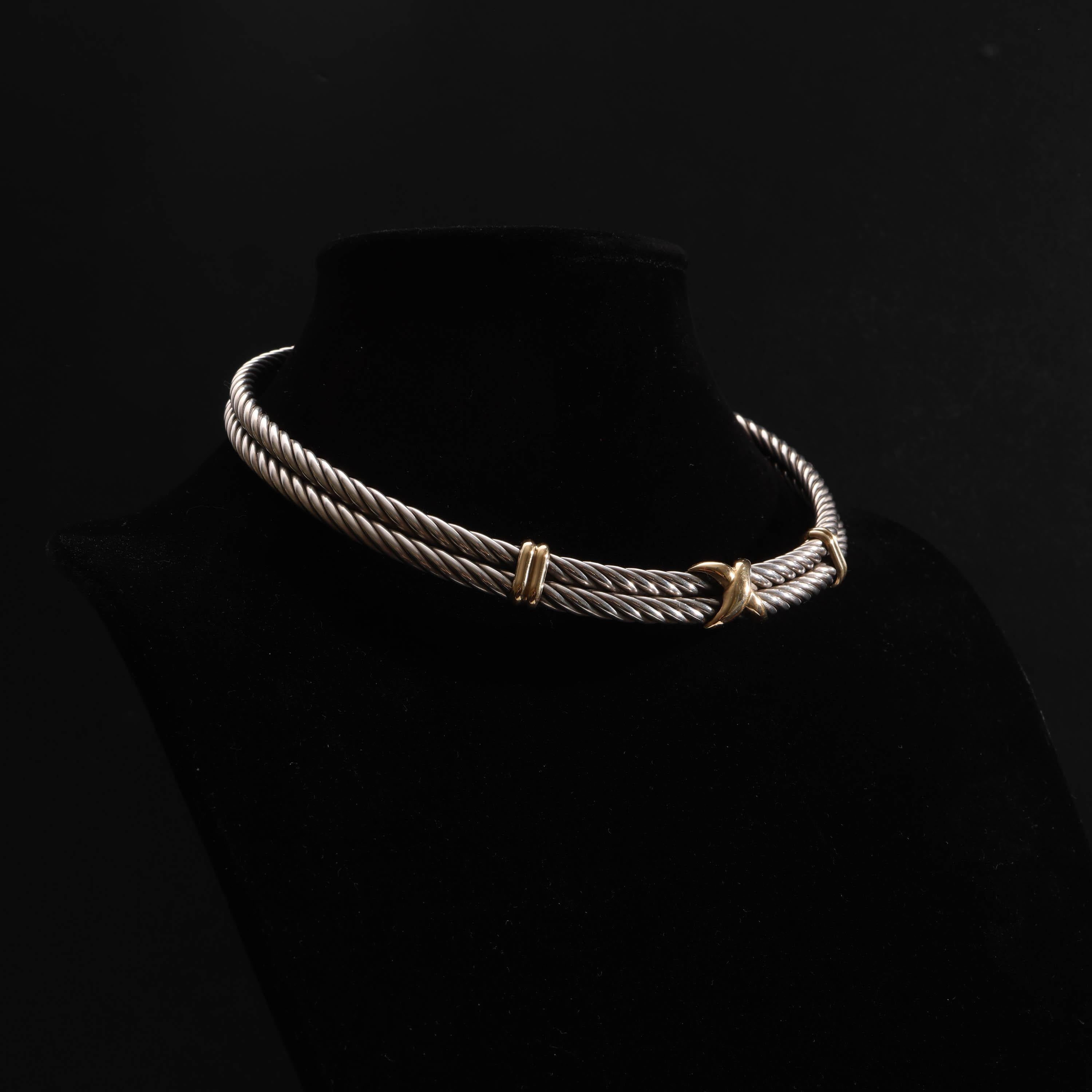 Silver & Gold Choker Necklace Vintage, Italian For Sale 3