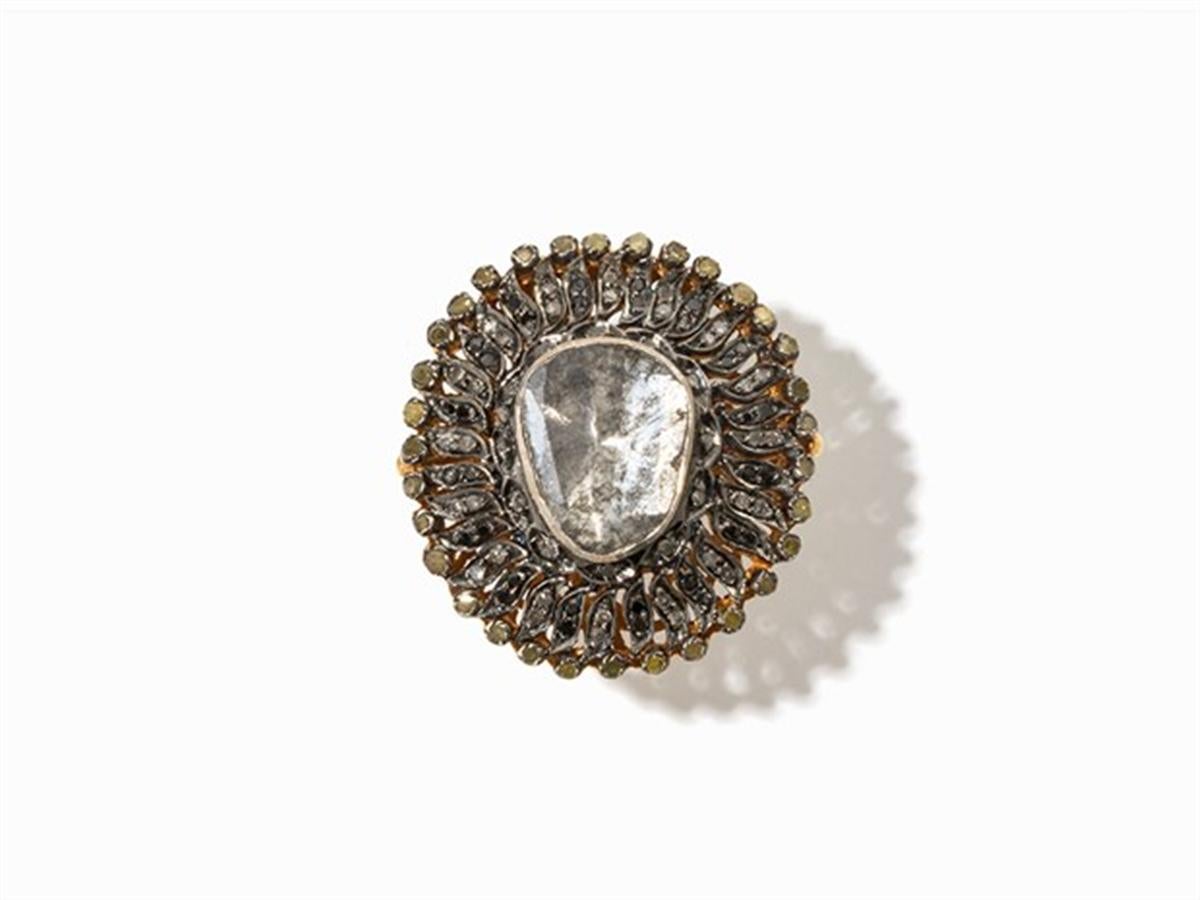 Greek Revival Silver Gold Diamond Cluster Cocktail Ring