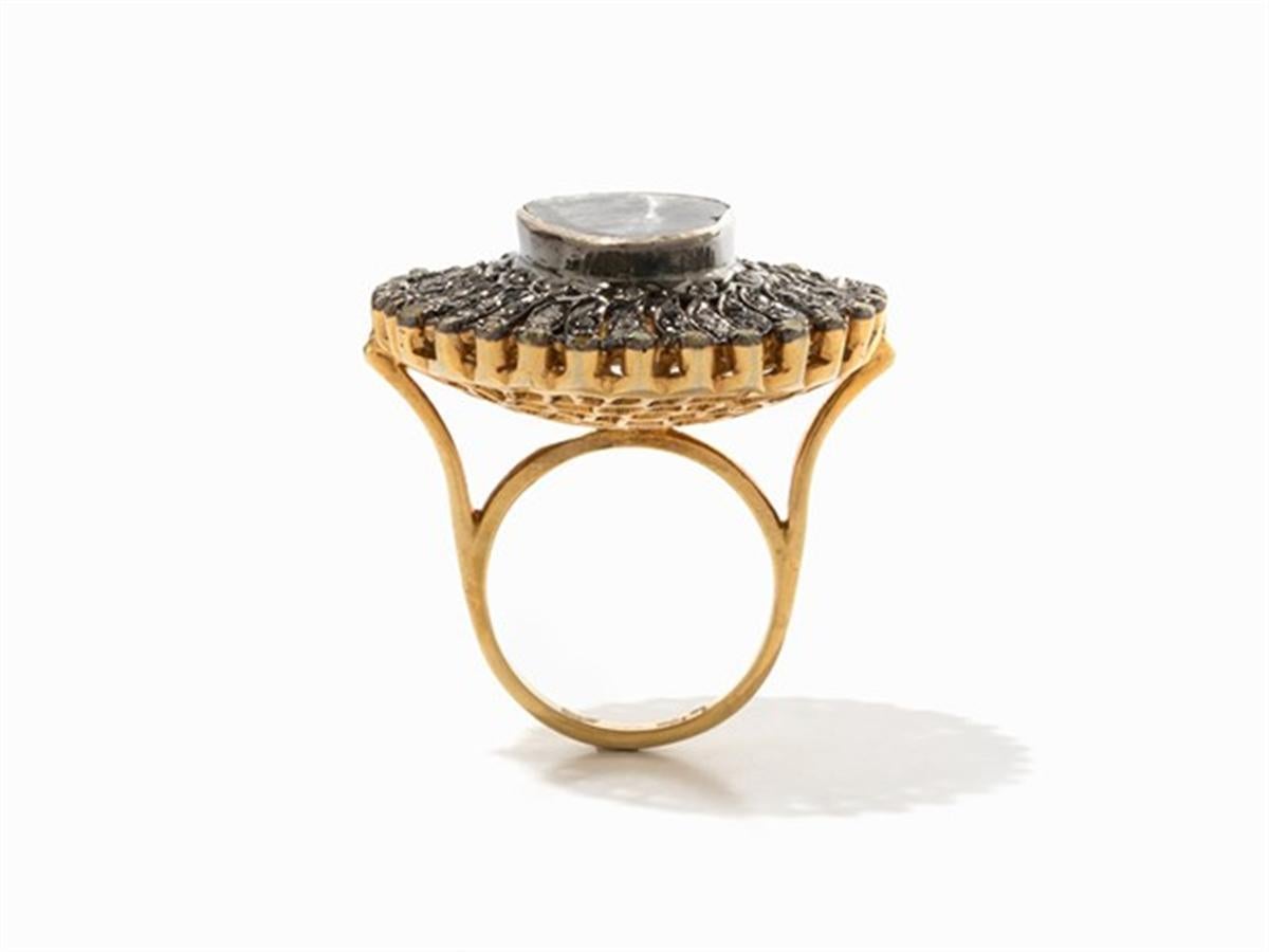 Greek Revival Silver Gold Diamond Cluster Cocktail Ring