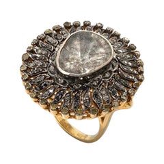 Silver Gold Diamond Cluster Cocktail Ring