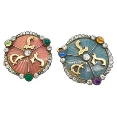 Silver Gold Diamond Enamel Multicolor gems Cufflinks